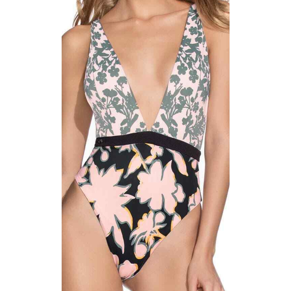 MAAJI CHROMATIC RAINBOW REVERSIBLE PLUNGE FLORAL TIE ONE PIECE SWIMSUIT SIZE L